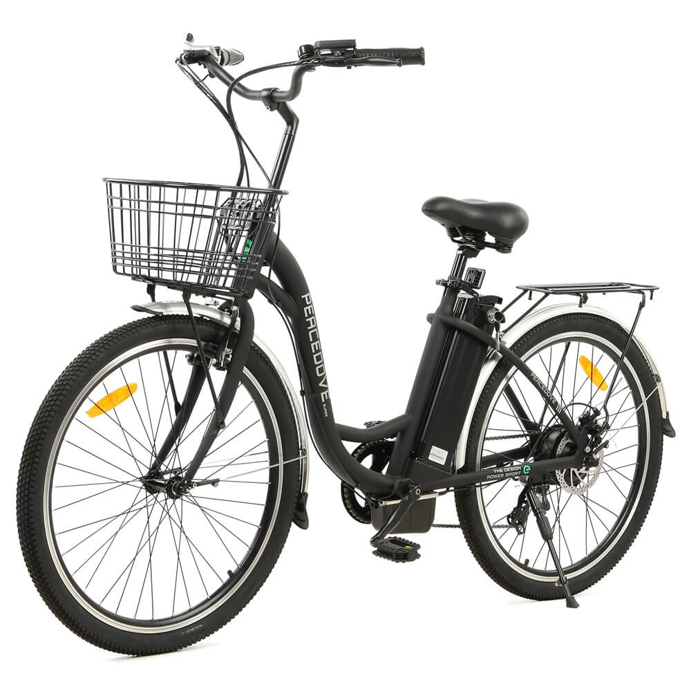 Ecotric Peacedove electric city bike with basket and rear rack