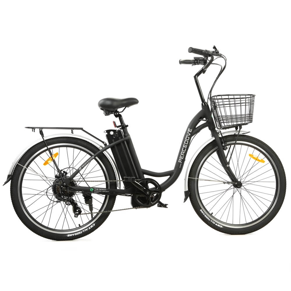 Ecotric Peacedove electric city bike with basket and rear rack