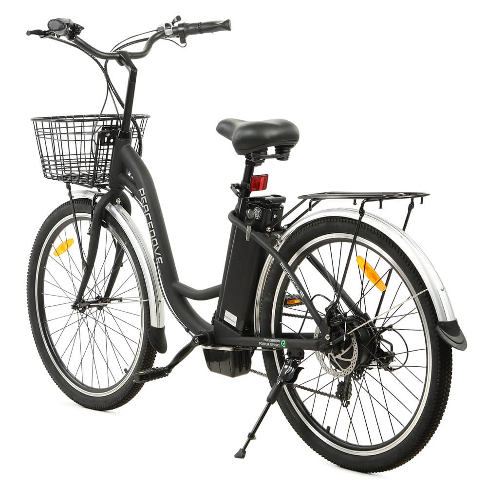 Ecotric Peacedove electric city bike with basket and rear rack