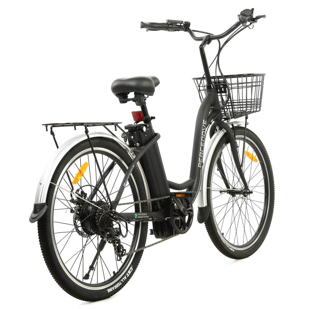 Ecotric Peacedove electric city bike with basket and rear rack