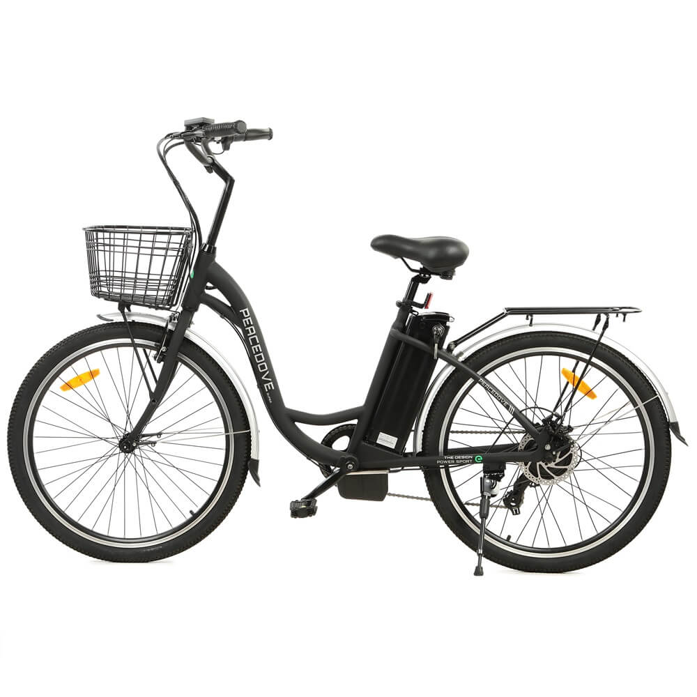 Ecotric Peacedove electric city bike with basket and rear rack