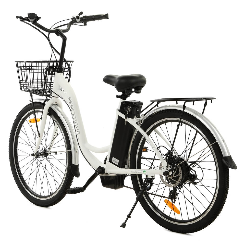 Ecotric Peacedove electric city bike with basket and rear rack
