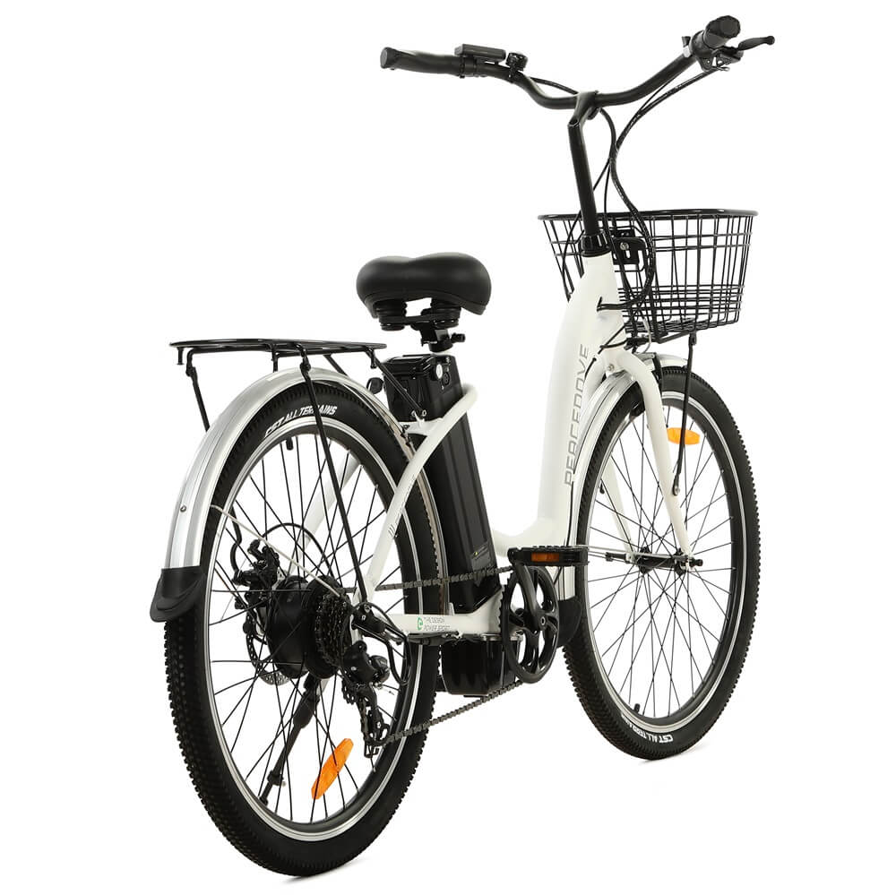 Ecotric Peacedove electric city bike with basket and rear rack