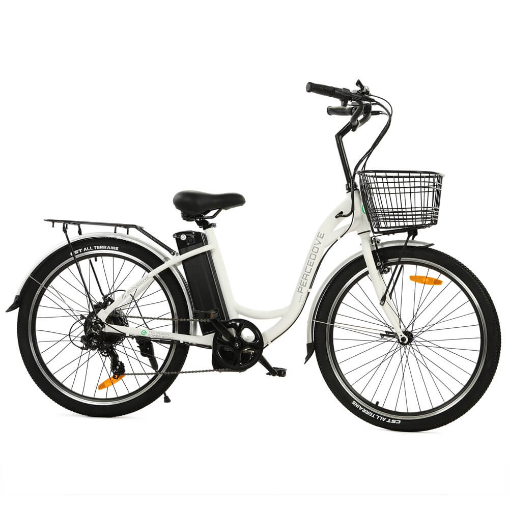 Ecotric Peacedove electric city bike with basket and rear rack