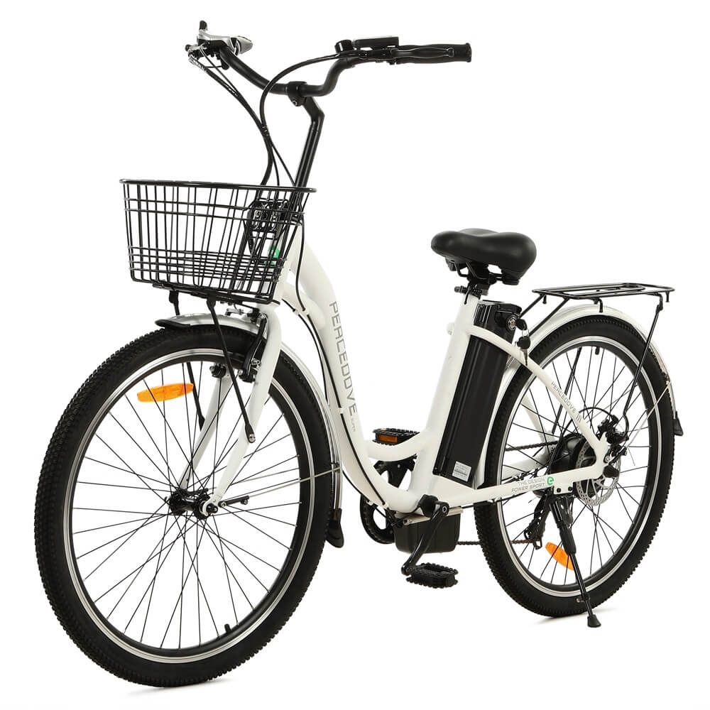 Ecotric Peacedove electric city bike with basket and rear rack